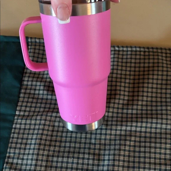 Yeti Hot Pink Insulated Tumbler with Handle and Clear Lid - Picture 3 of 6